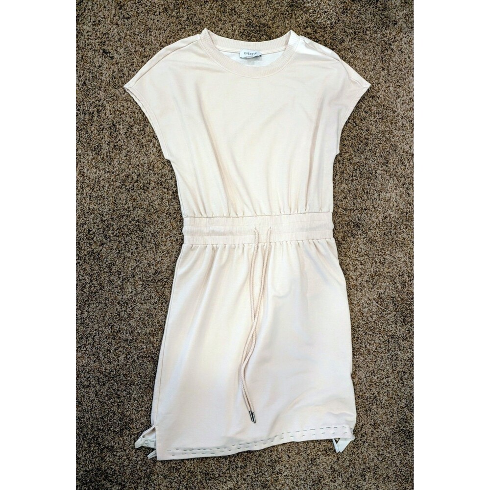EVEREVE Womens Small Cream Knit Elastic Waist Drawstring Cap Sleeve Mini...